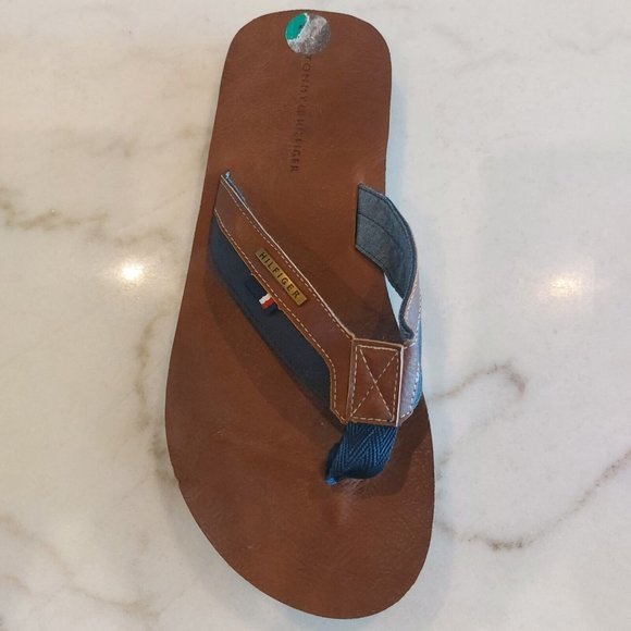 Tommy Hilfiger Drake-T‎ Men\'s Flip Flops Flat Sandals Cognac Faux Leather Sz 12 main image 7